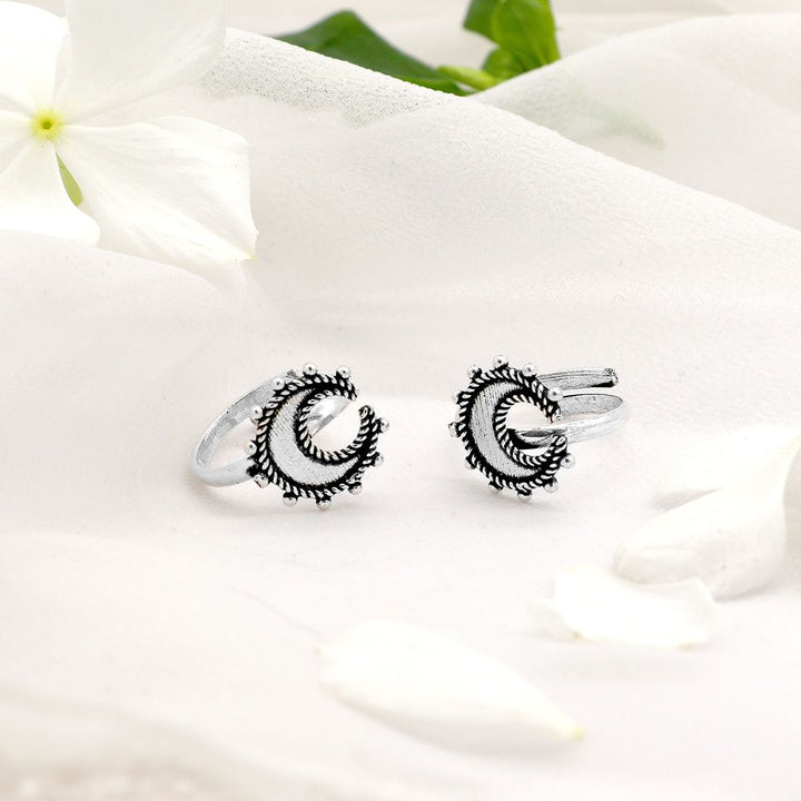 Kshtriya Moon Silver Oxidized  Toe rings - Teejh