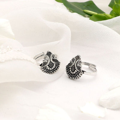 Kshtriya Peacock Silver Oxidized  Toe rings - Teejh