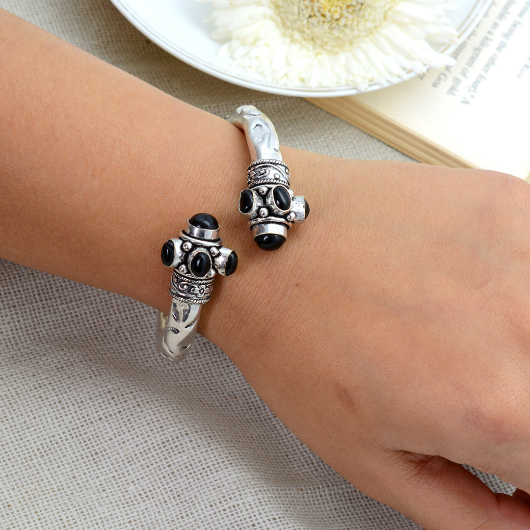 Trisha Black Stone Bracelet Cuff - Teejh