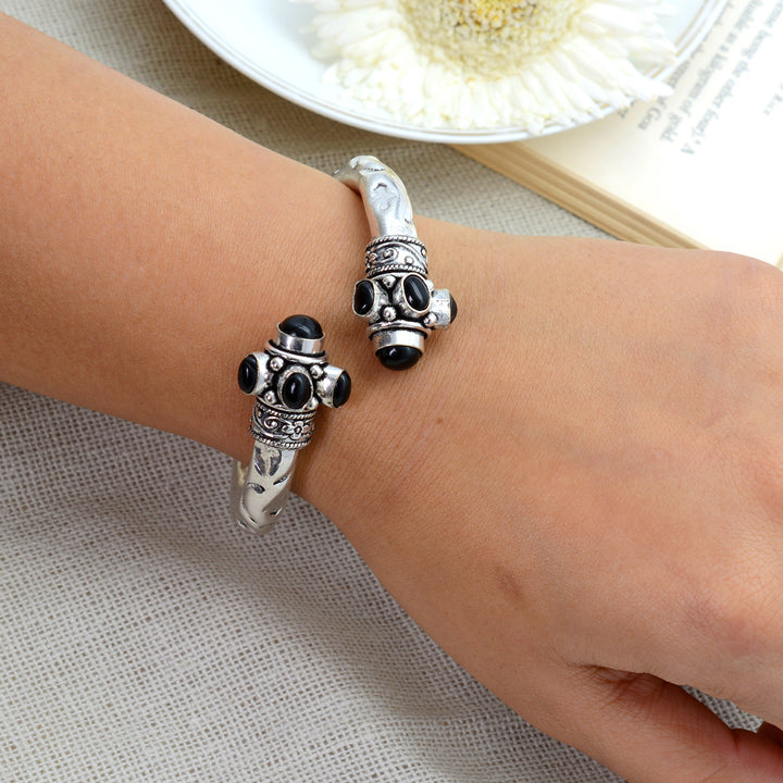 Trisha Black Stone Bracelet Cuff - Teejh