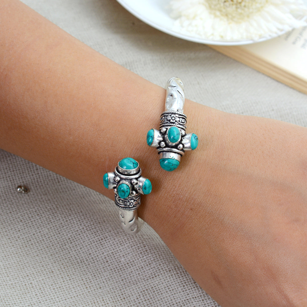 Trisha Turquoise Stone Bracelet Cuff - Teejh