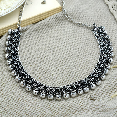 Arya Silver Oxidized Necklace - Teejh