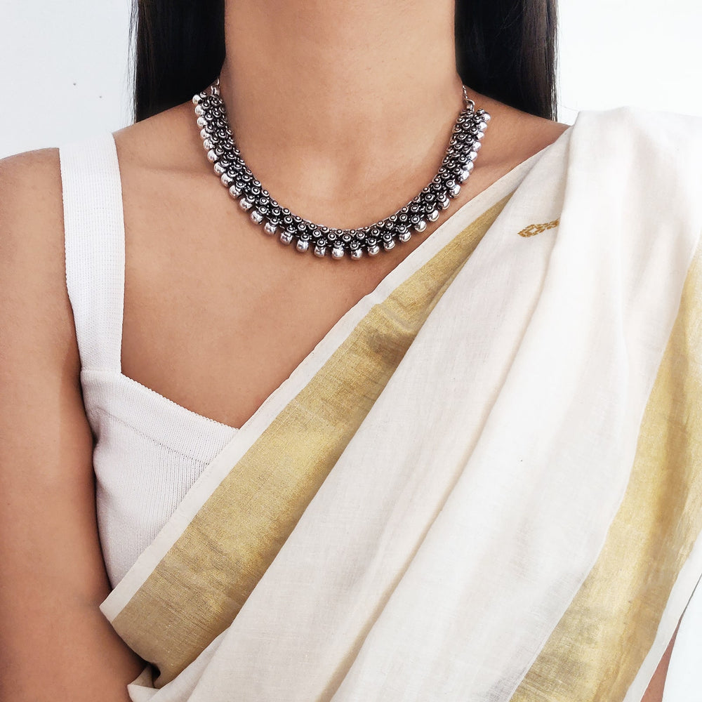 Arya Silver Oxidized Necklace - Teejh