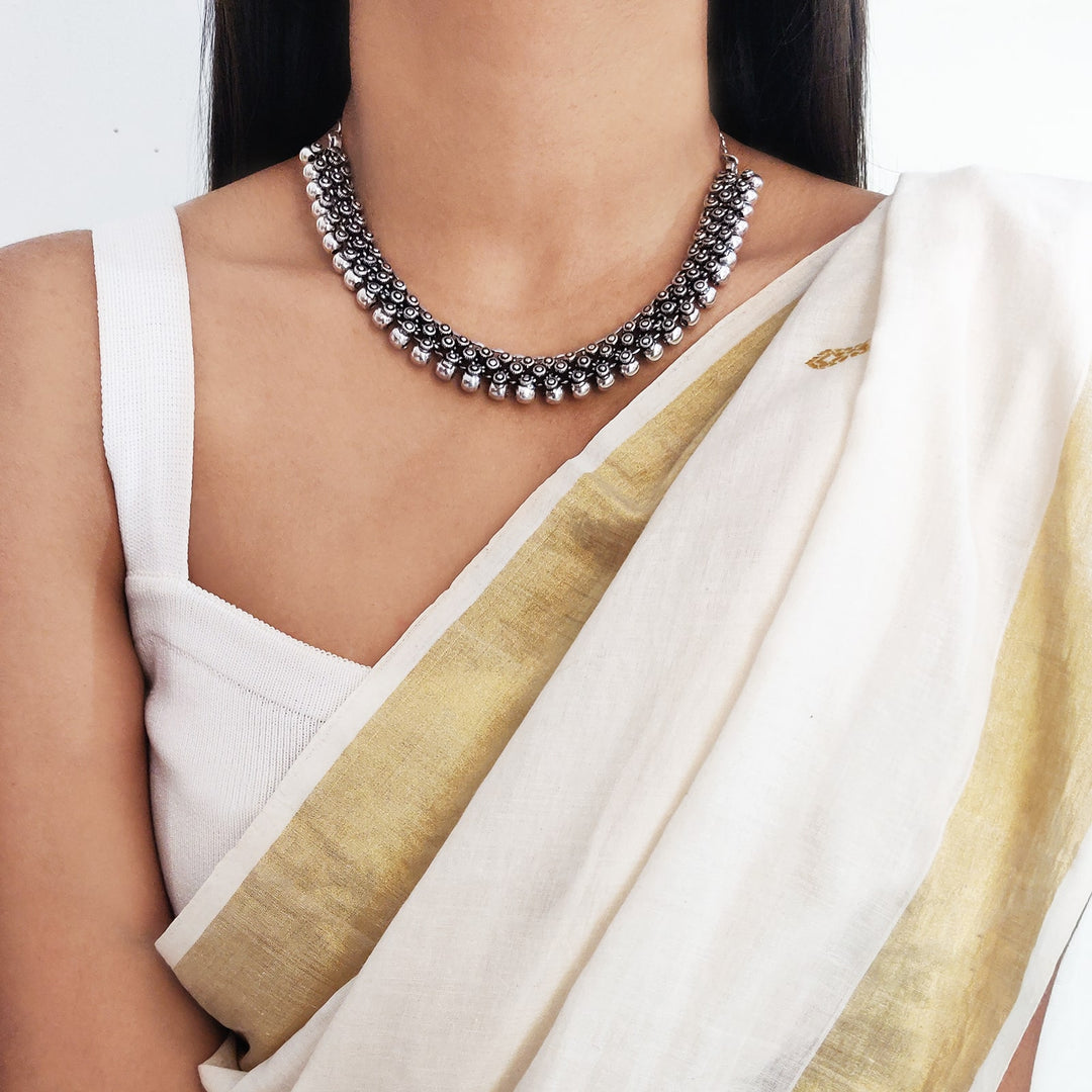 Arya Silver Oxidized Necklace - Teejh