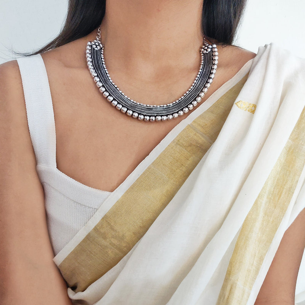 Mira Silver Oxidized Necklace - Teejh