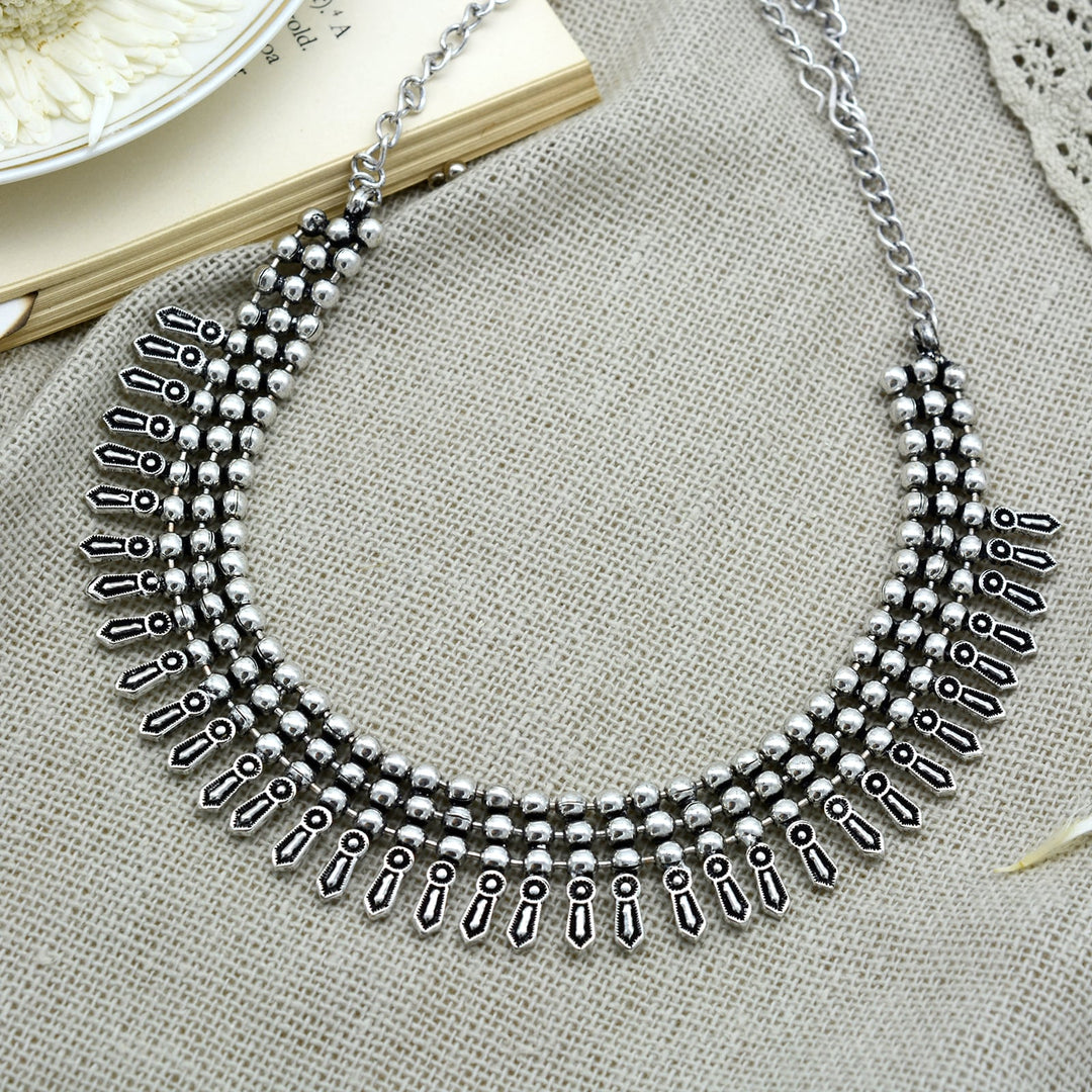 Mihika Silver Oxidized Necklace - Teejh