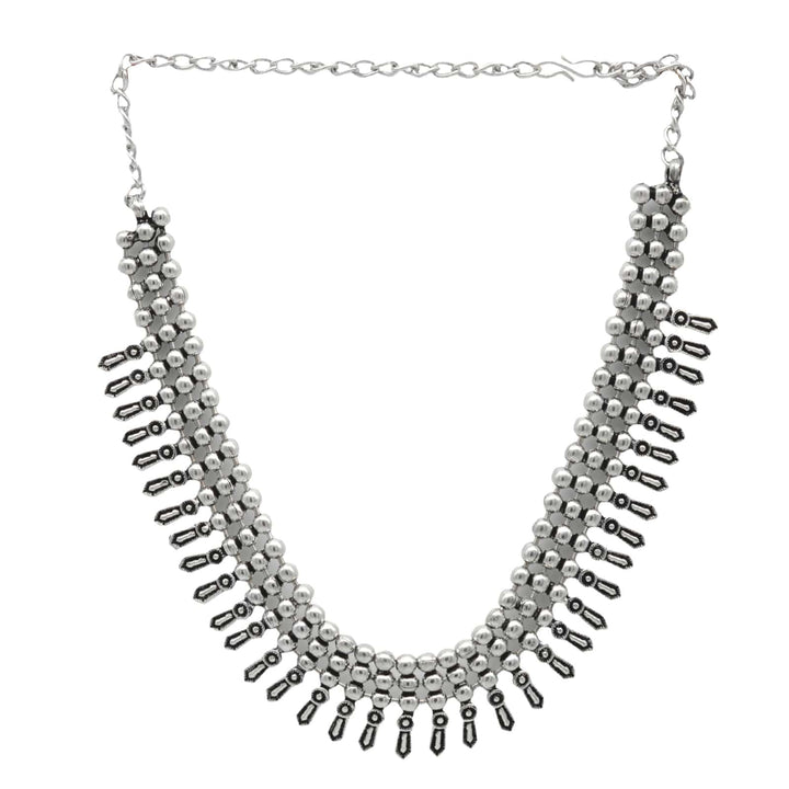 Mihika Silver Oxidized Necklace - Teejh