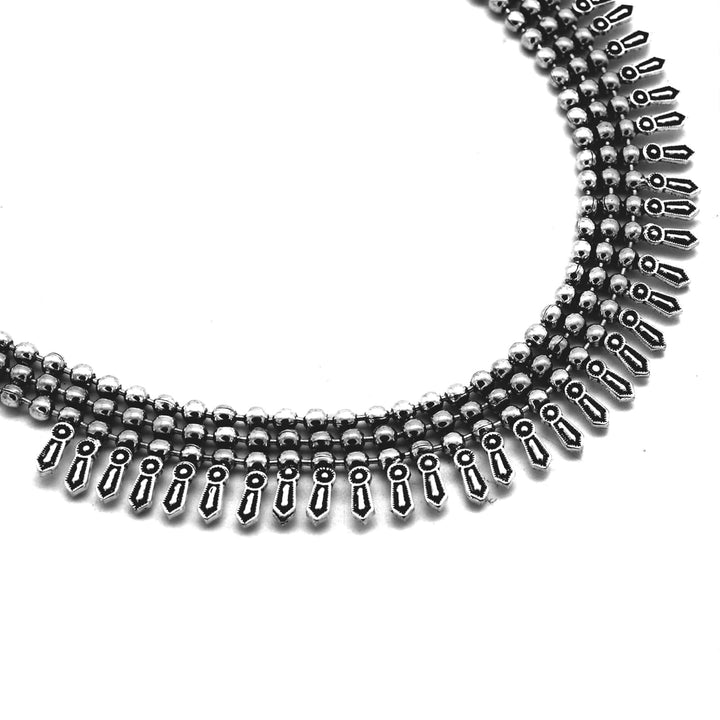 Mihika Silver Oxidized Necklace - Teejh