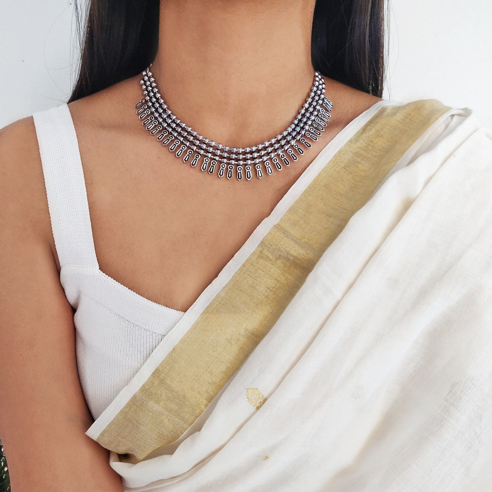 Mihika Silver Oxidized Necklace - Teejh
