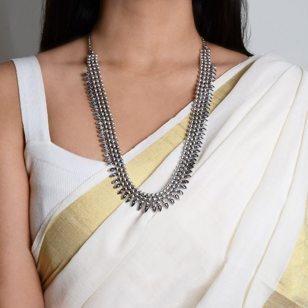 Yashika Silver Oxidized Long Necklace - Teejh