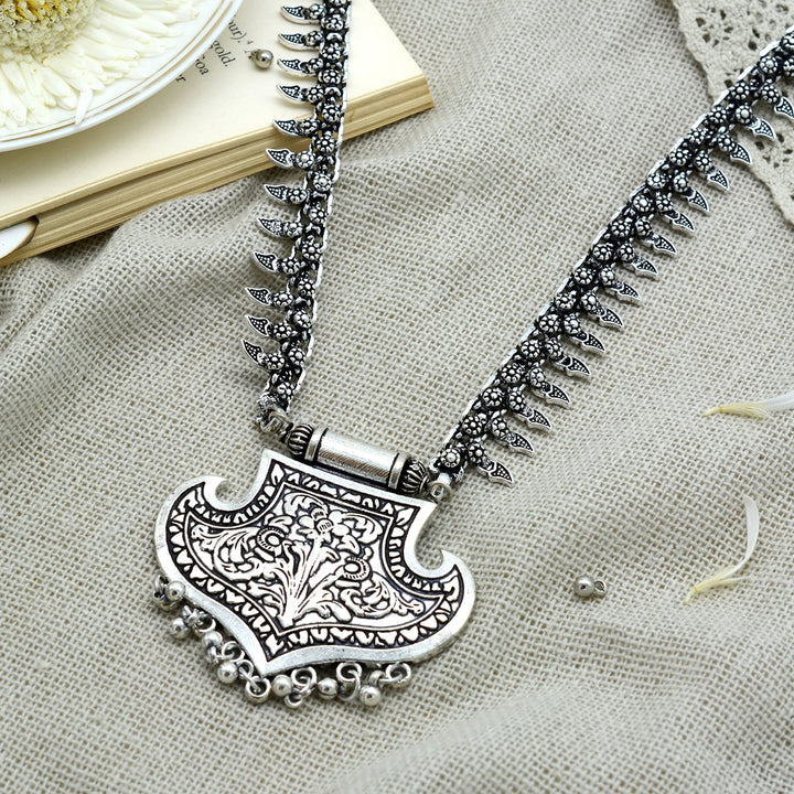 Mayra Silver Oxidized Long Necklace - Teejh