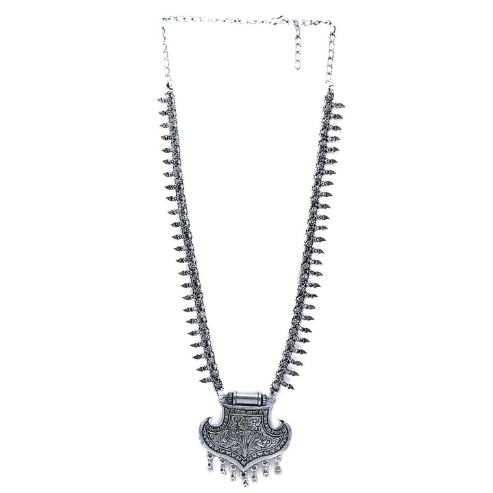 Mayra Silver Oxidized Long Necklace - Teejh