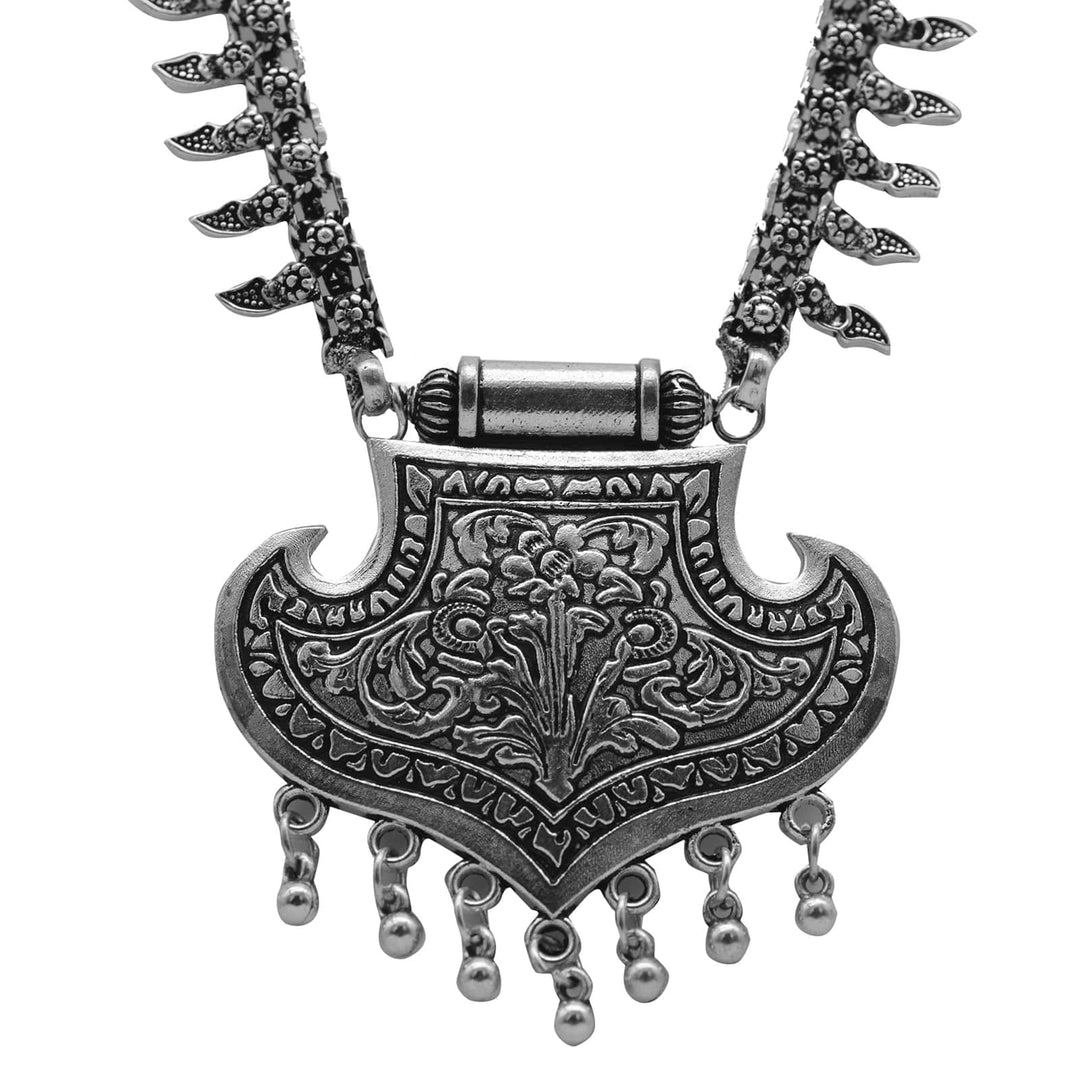 Mayra Silver Oxidized Long Necklace - Teejh
