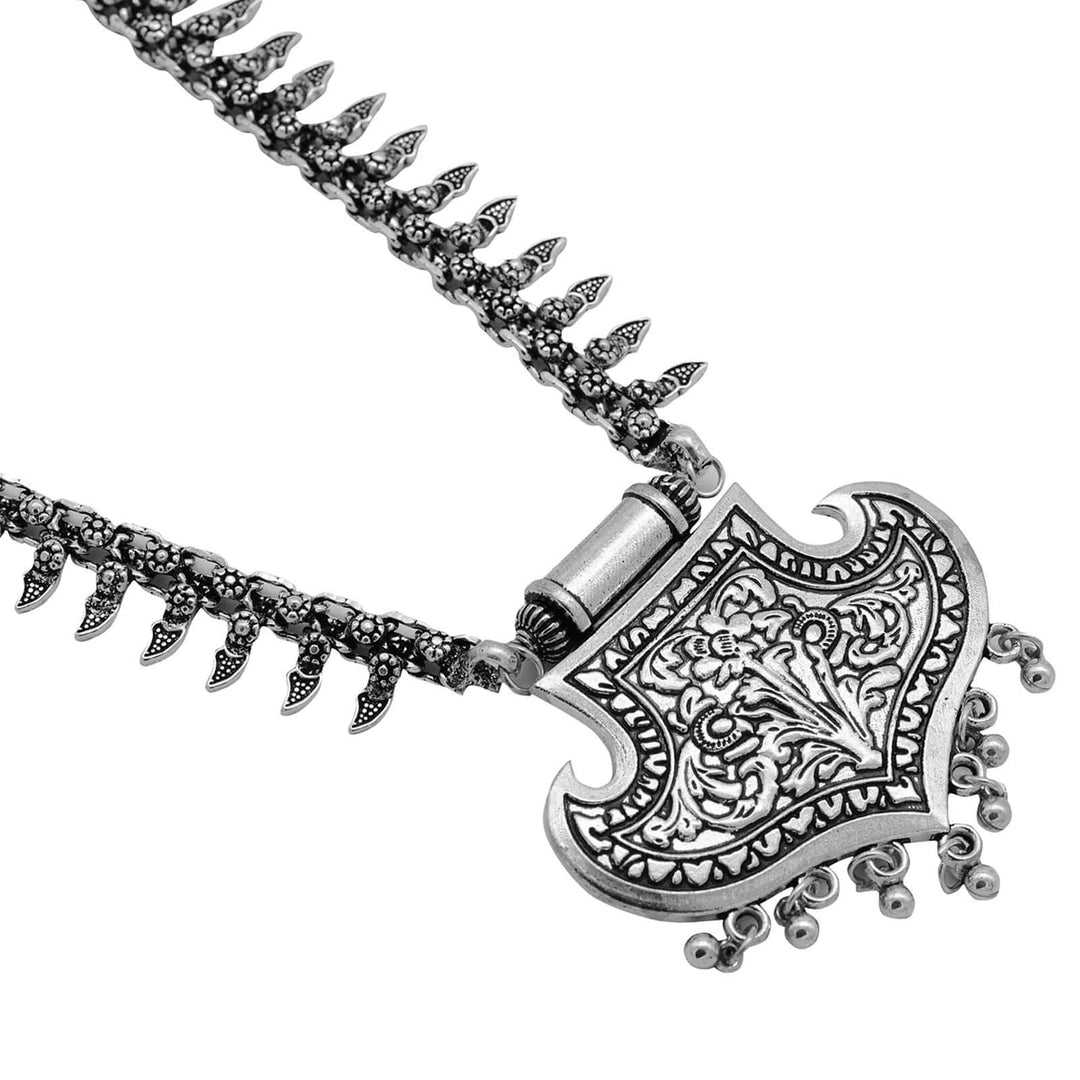 Mayra Silver Oxidized Long Necklace - Teejh