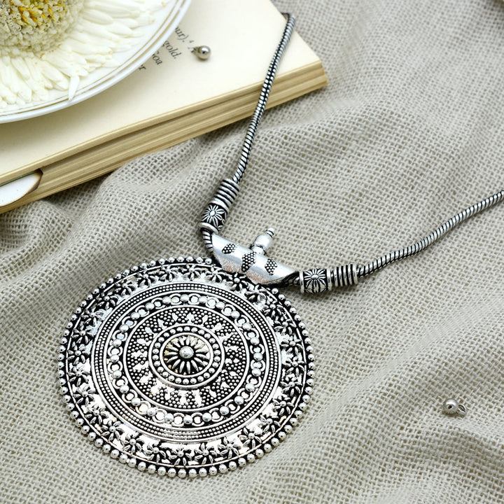 Ishya Silver Oxidized Long Necklace - Teejh