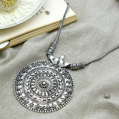 Ishya Silver Oxidized Long Necklace - Teejh