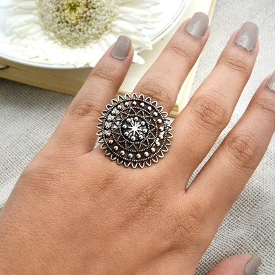 Ava Silver Oxidized Filigree Ring - Teejh