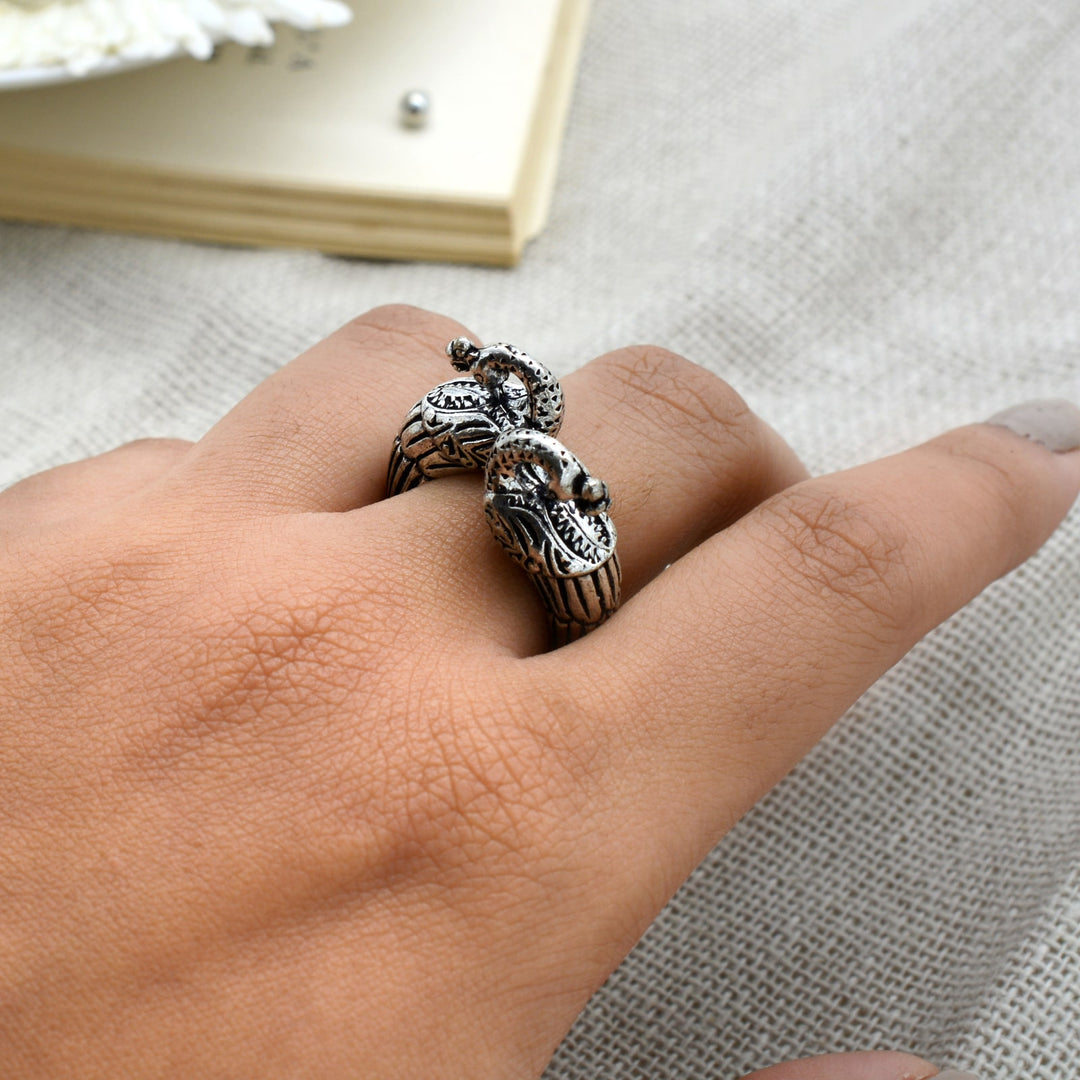 Viti Peacock Silver Oxidized Ring - Teejh