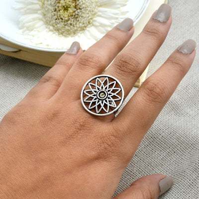 Pallavi Silver Oxidized Filigree Ring - Teejh