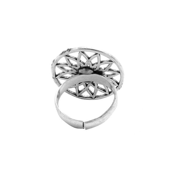 Pallavi Silver Oxidized Filigree Ring - Teejh