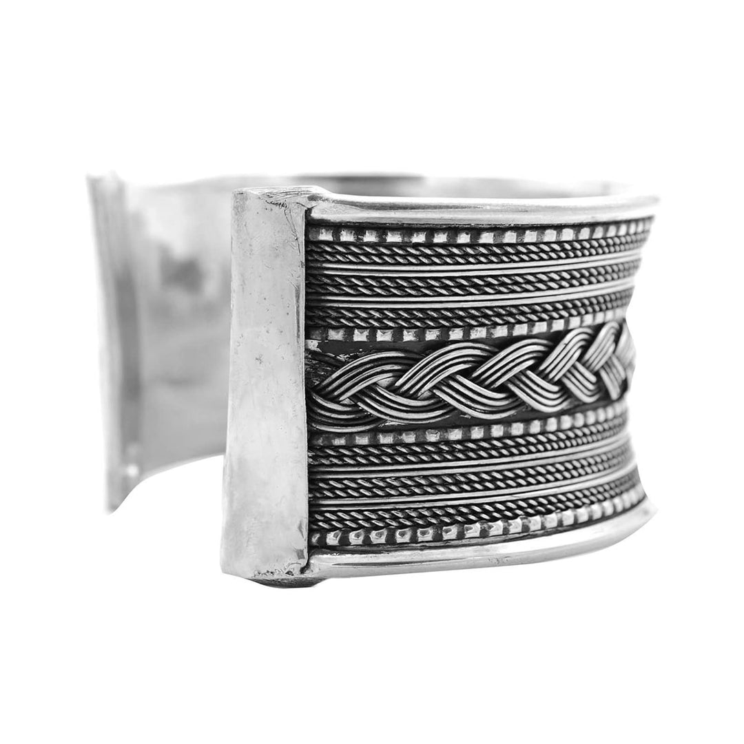Madhu Braided Embossed Silver Oxidized Bracelet Cuff - Teejh