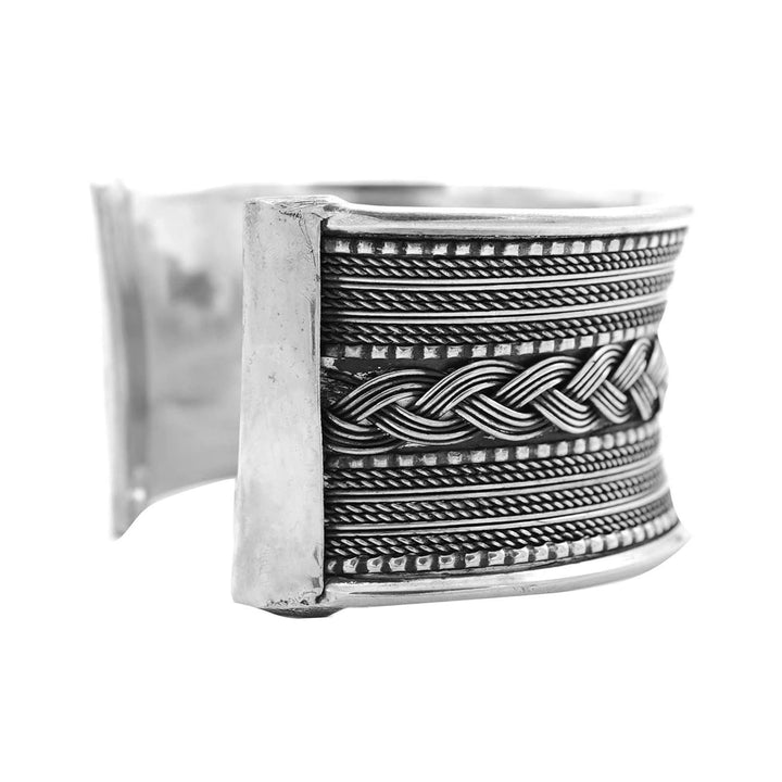 Madhu Braided Embossed Silver Oxidized Bracelet Cuff - Teejh