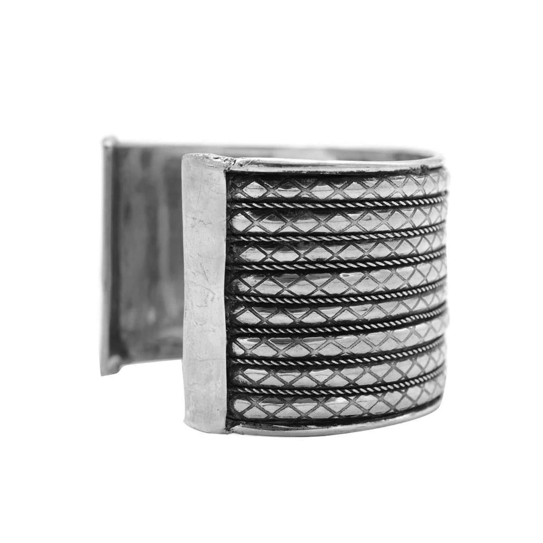 Zia Embossed Silver Oxidized Bracelet Cuff - Teejh