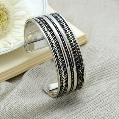 Shreya Embossed Silver Oxidized Bracelet Cuff - Teejh