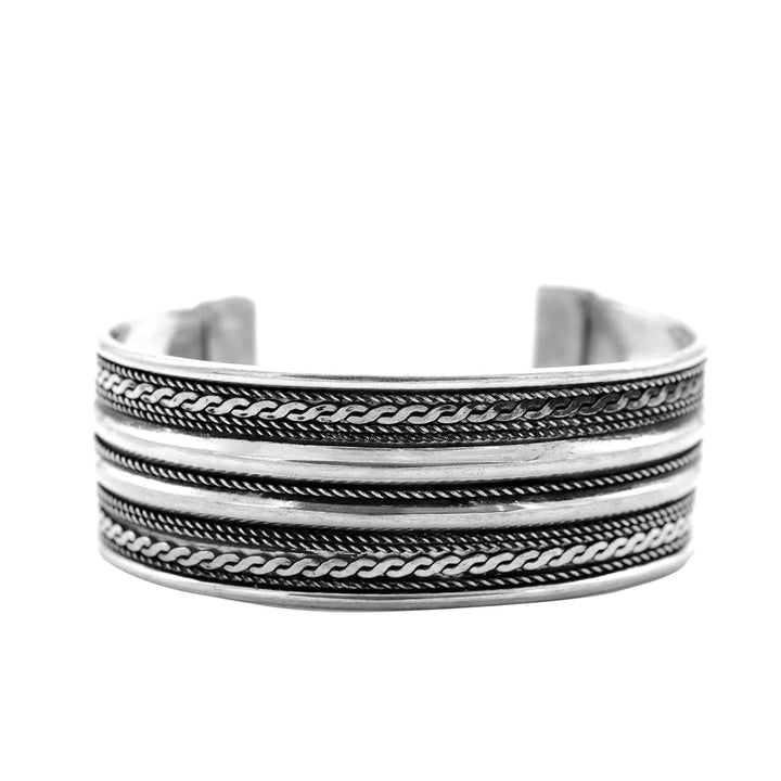 Shreya Embossed Silver Oxidized Bracelet Cuff - Teejh