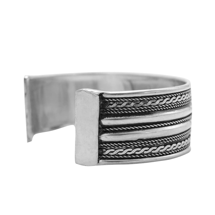 Shreya Embossed Silver Oxidized Bracelet Cuff - Teejh