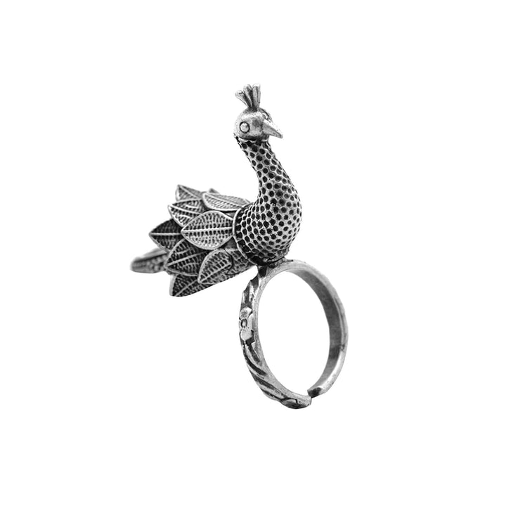 Sukriti Antique Silver Oxidized Peacock Ring - Teejh