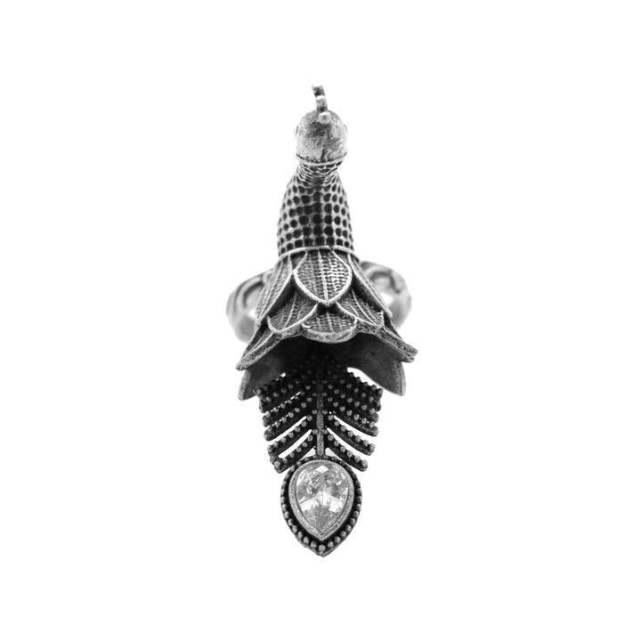 Sukriti Antique Silver Oxidized Peacock Ring - Teejh