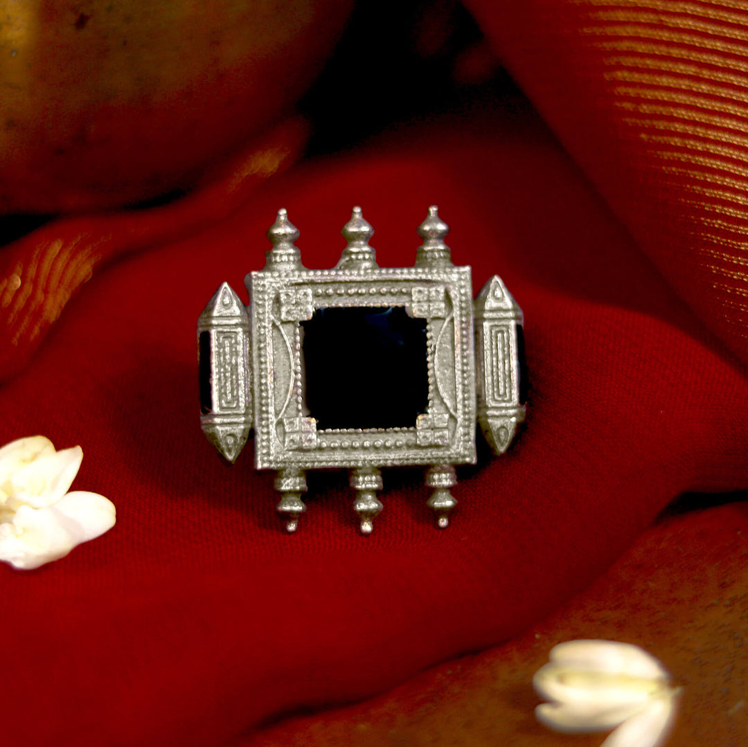 Meena Black Enamel Silver Oxidized Ring