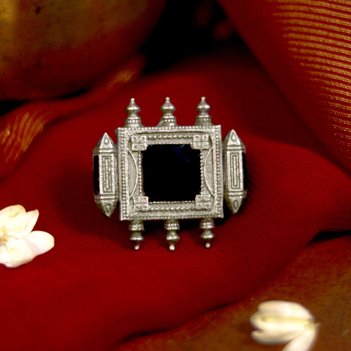 Meena Black Enamel Silver Oxidized Ring