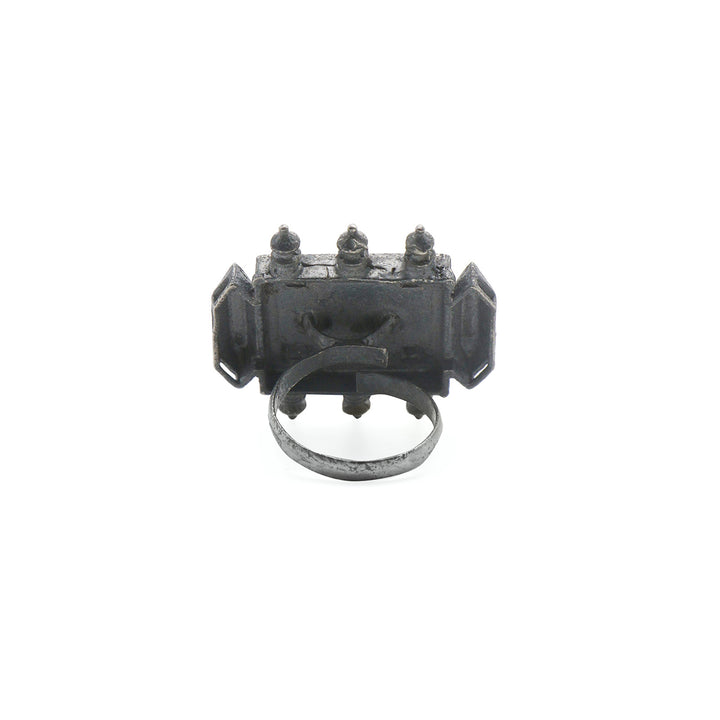 Meena Black Enamel Silver Oxidized Ring