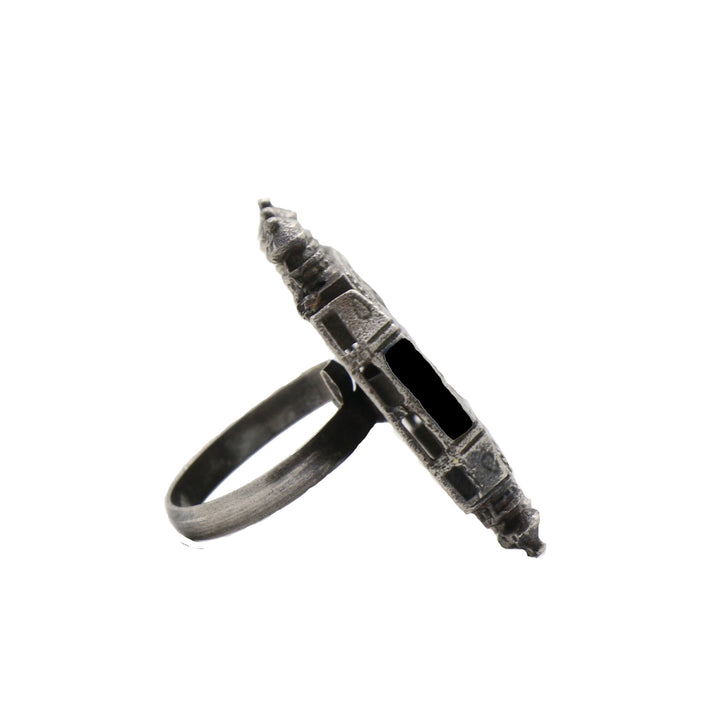 Meena Black Enamel Silver Oxidized Ring