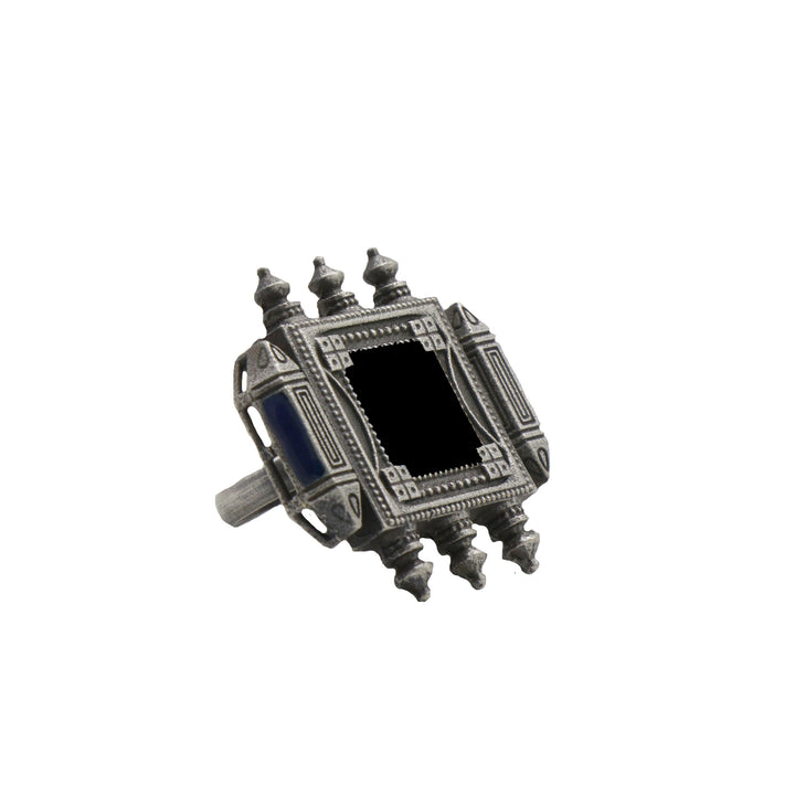 Meena Black Enamel Silver Oxidized Ring