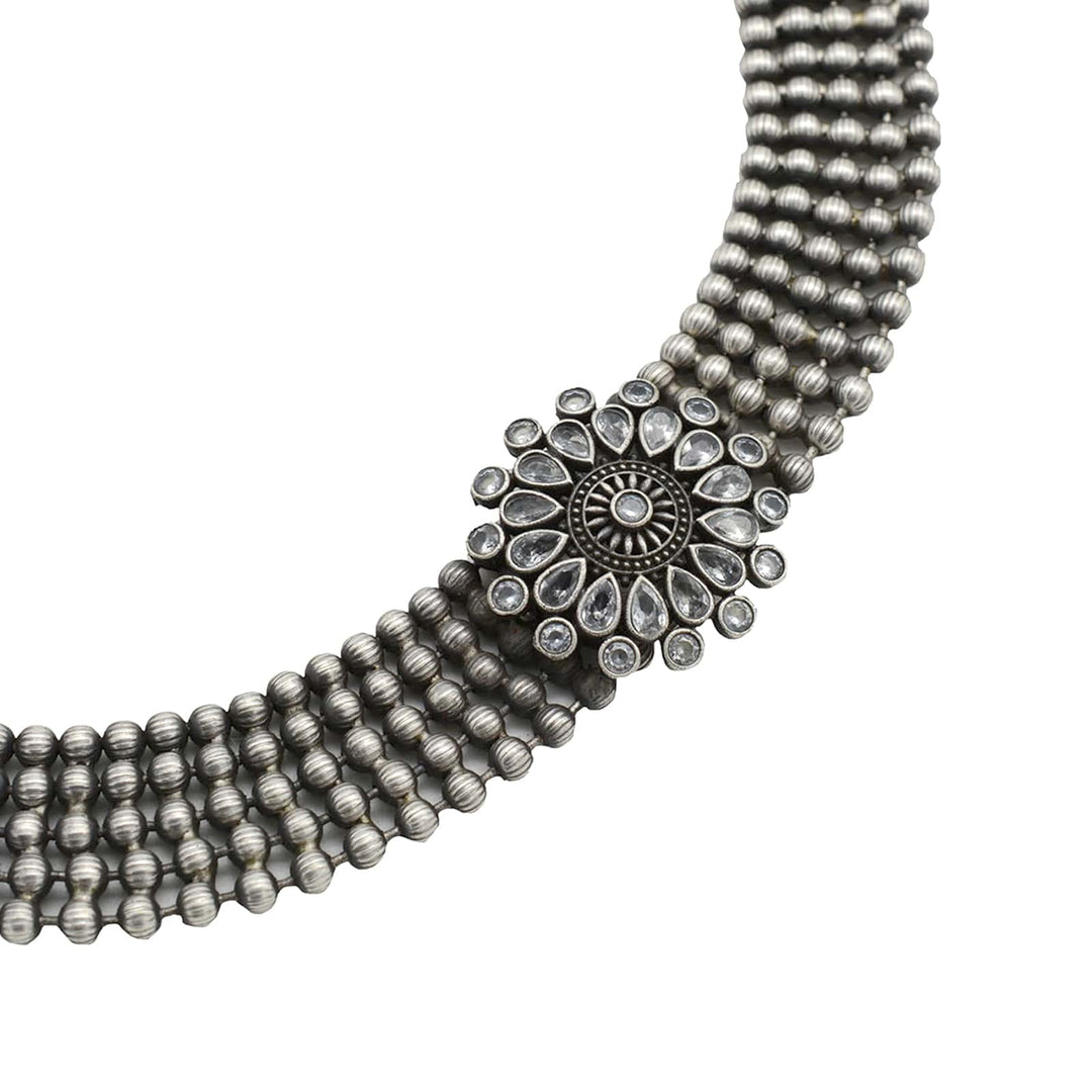 Sasha White Circular Silver Oxidized Necklace Set - Teejh