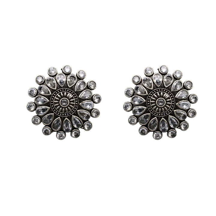 Sasha White Circular Silver Oxidized Necklace Set - Teejh