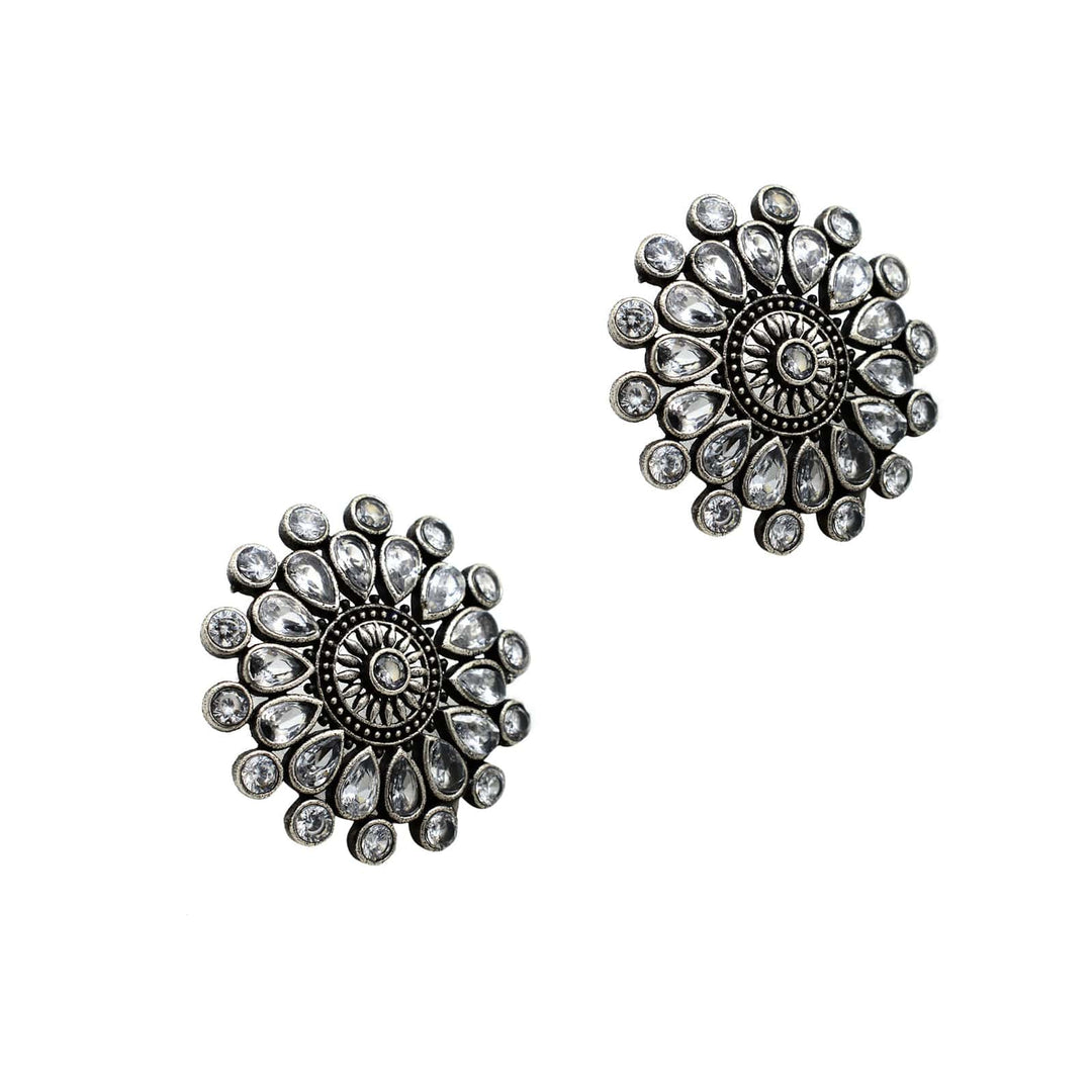 Sasha White Circular Silver Oxidized Necklace Set - Teejh