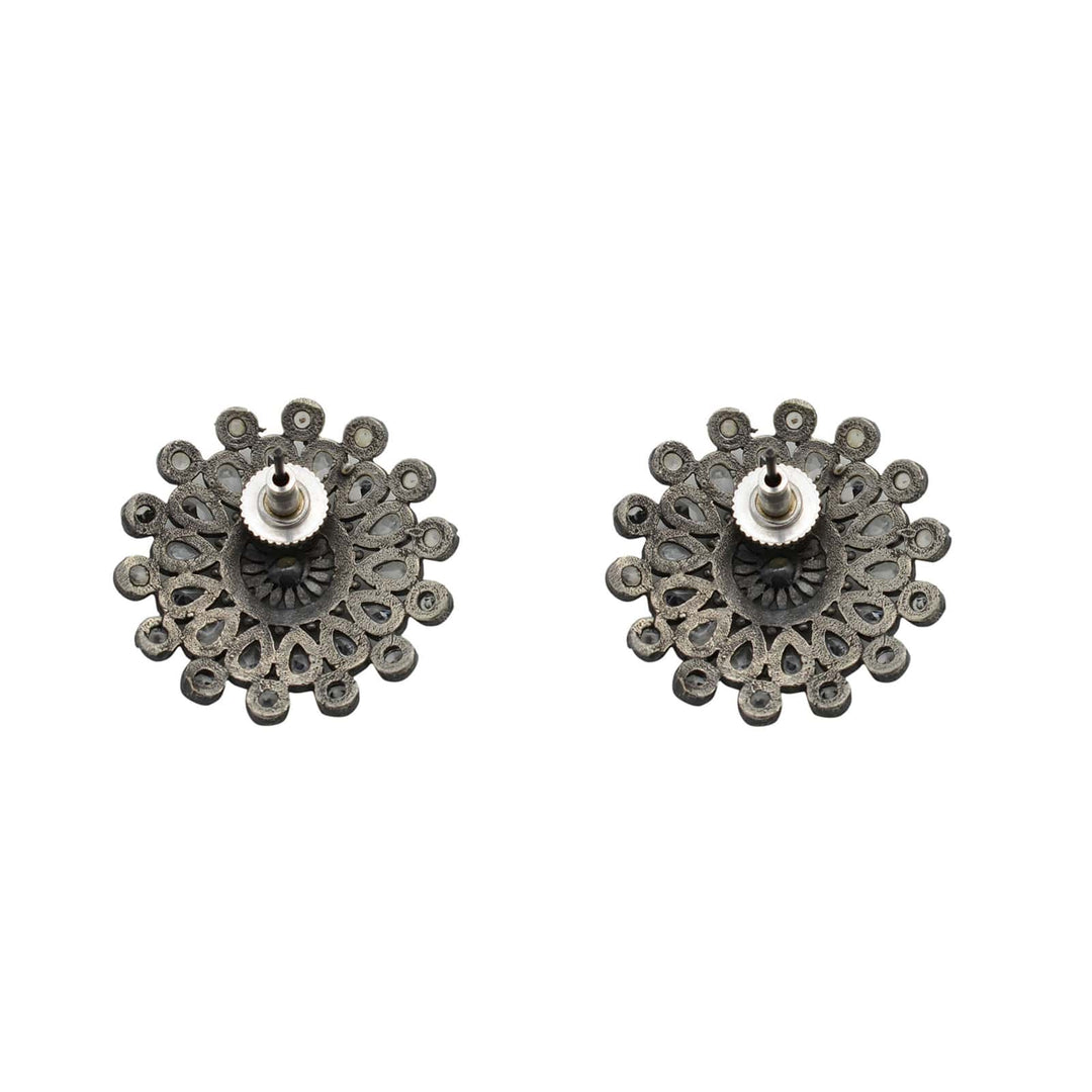 Sasha White Circular Silver Oxidized Necklace Set - Teejh