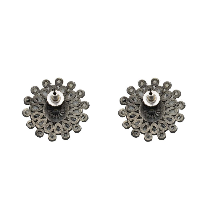 Sasha White Circular Silver Oxidized Necklace Set - Teejh