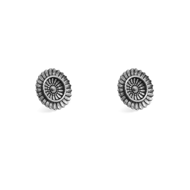 Mridhul Circular Silver Oxidized Studs Earrings