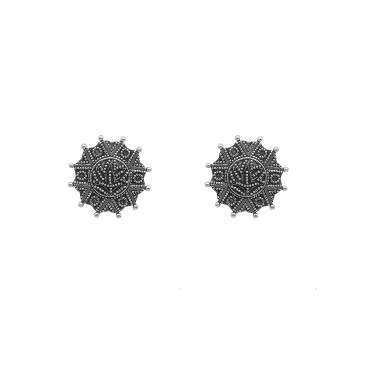 Nagma Circle Silver Oxidized Studs Earrings