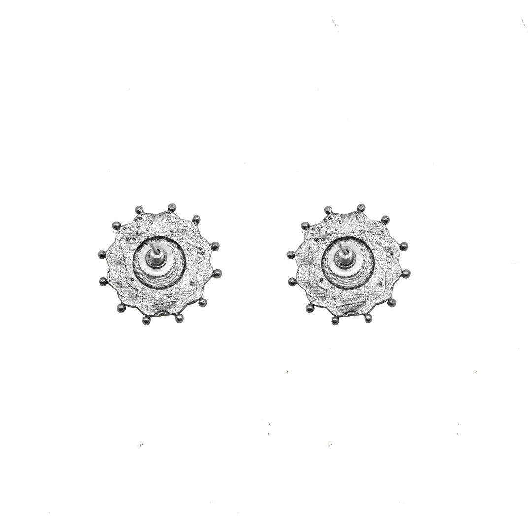 Nagma Circle Silver Oxidized Studs Earrings