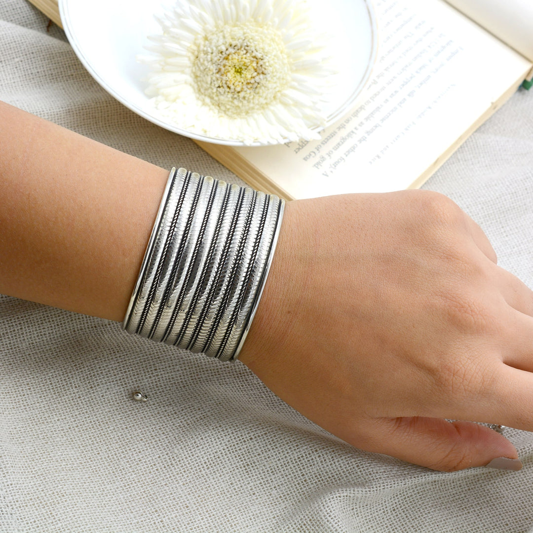 seema Silver Oxidized Bracelet Cuff - Teejh