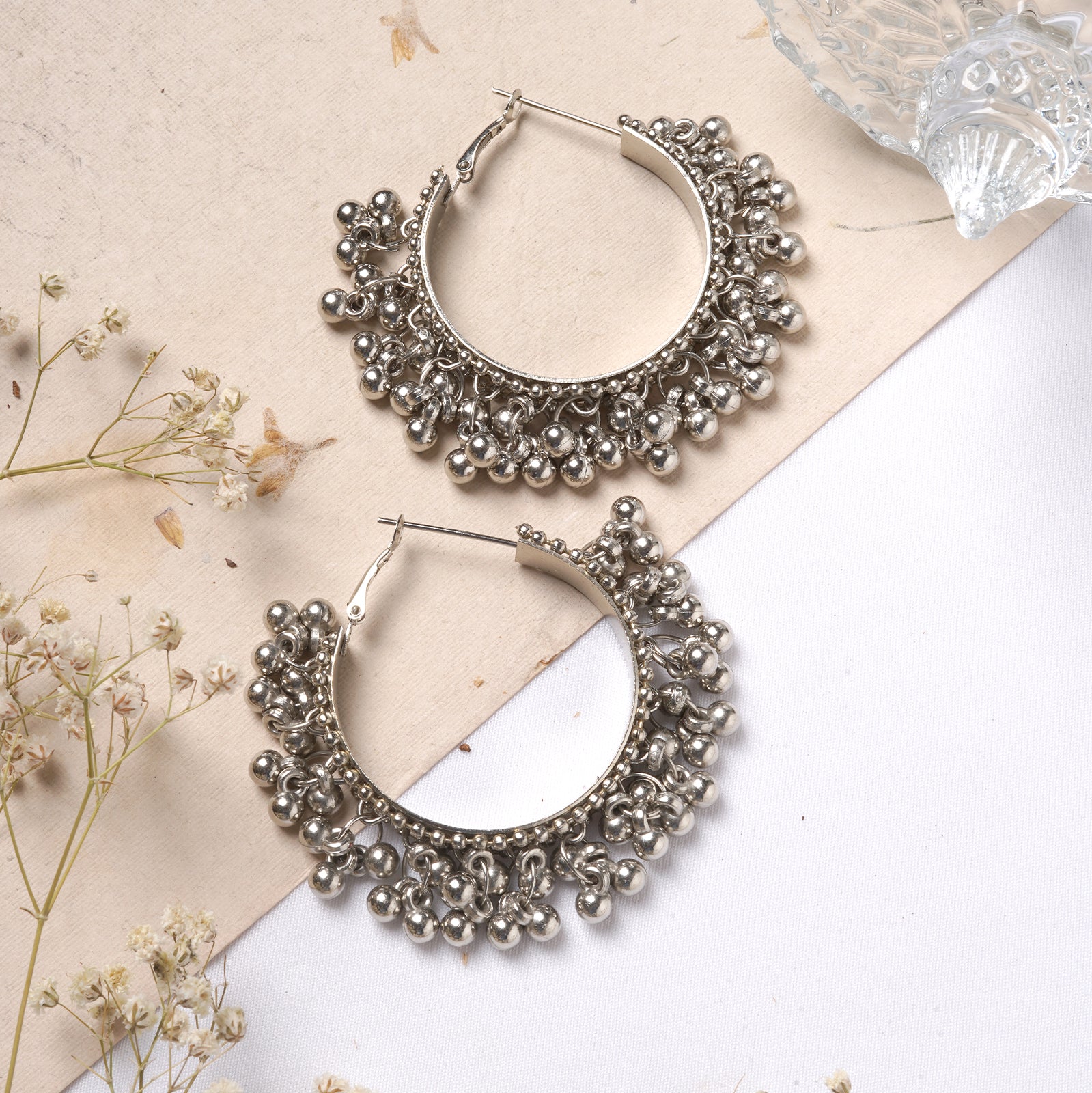 Buy AYESHA Oversized Handcrafted Ethnic Silver-Toned Ghungroo Jhumki Hoop  Earrings | Shoppers Stop