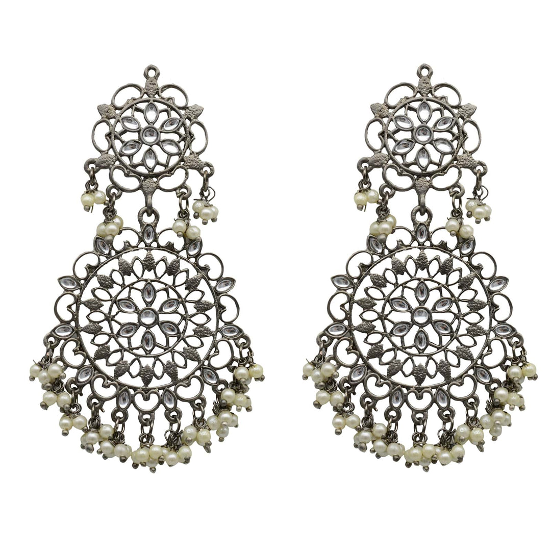 Swati Silver Oxidized Filigree Statement Earrings - Teejh