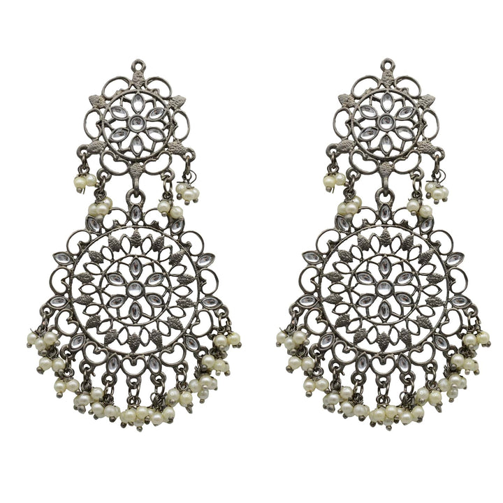 Swati Silver Oxidized Filigree Statement Earrings - Teejh