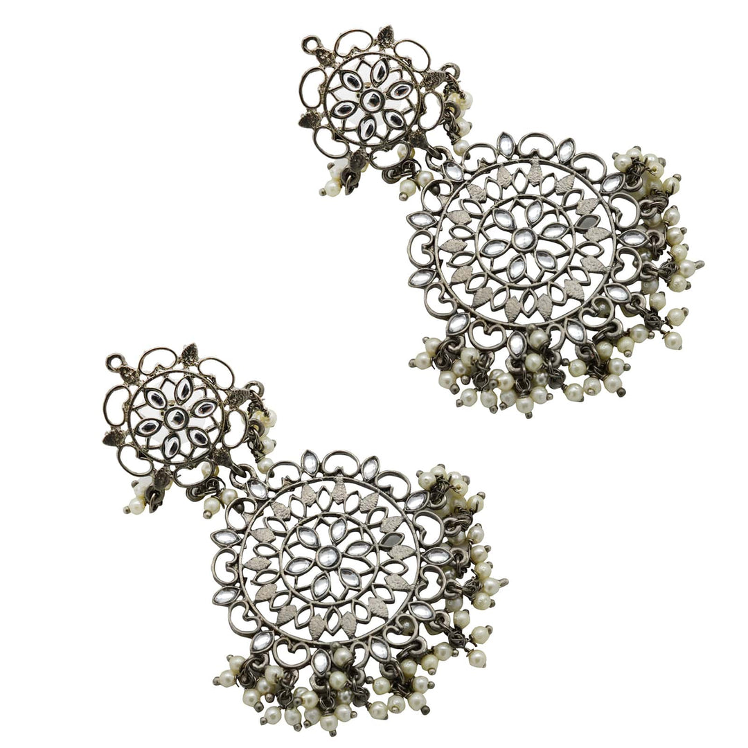 Swati Silver Oxidized Filigree Statement Earrings - Teejh